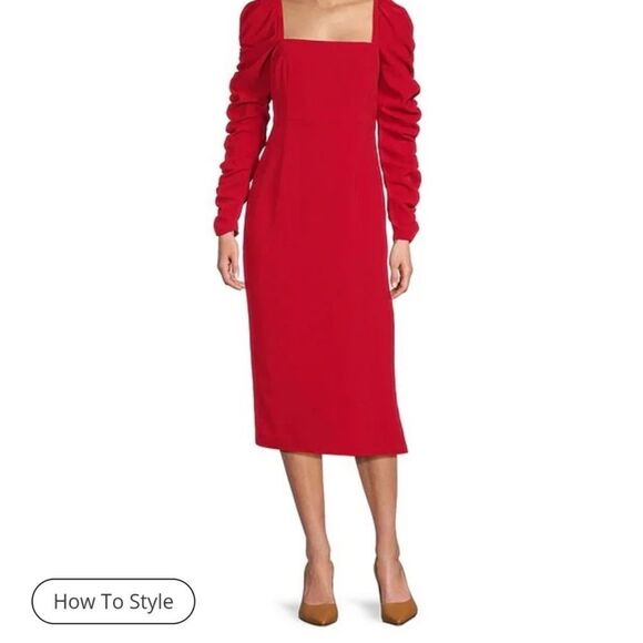 NWT Antonio MelaniElena Crepe Square Neck
Long Ruched Sleeve Midi Dress-PP14 - Picture 3 of 7